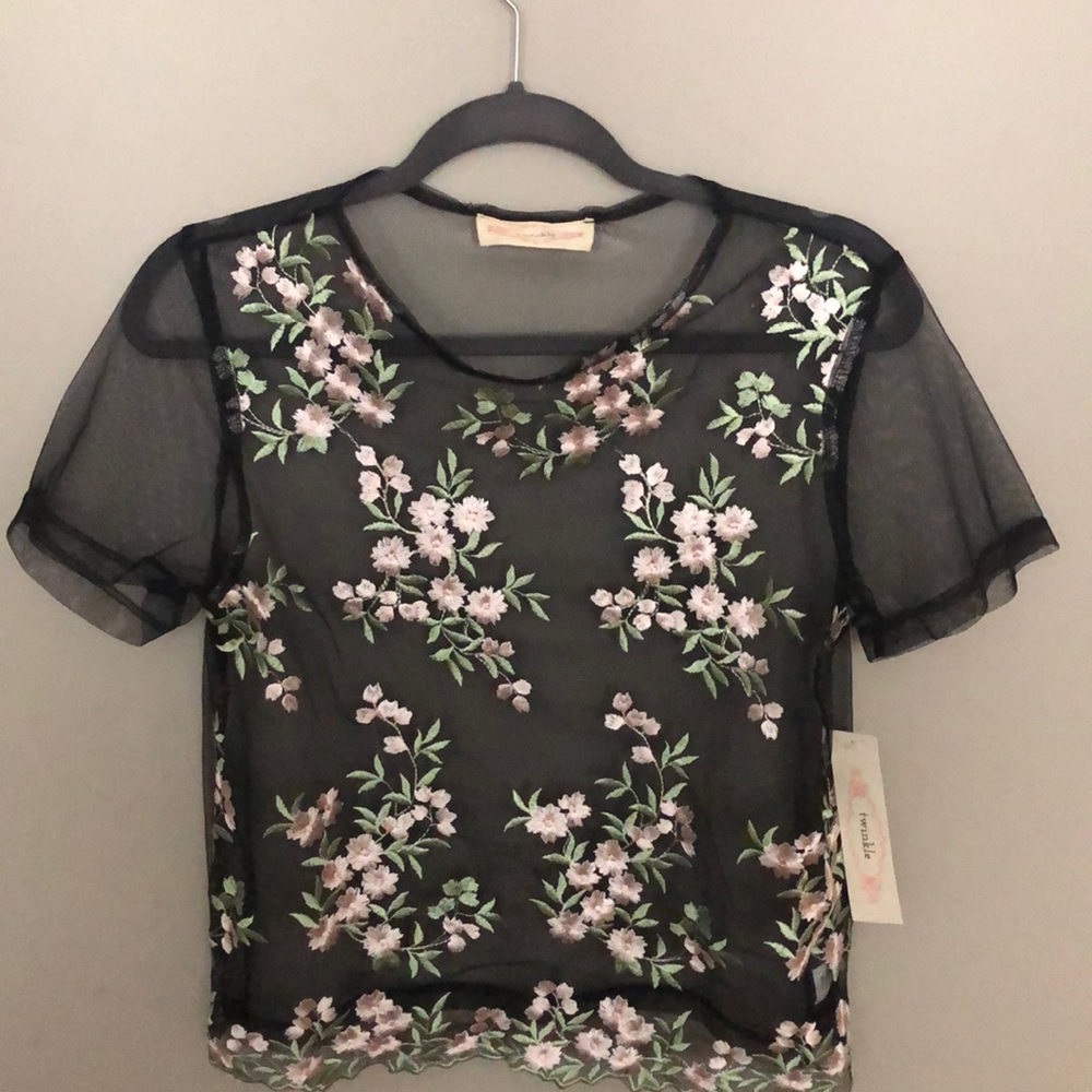 Floral Embroidered Sheer Top